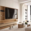 Modern Living Dining Room Interior With TV Wall Storage Cabinets Coffee Table Sofa 3d model