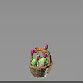 Green Easter Eggs With Pink Polka Dots In Basket Decorated With Pink Tulips Orange Bow