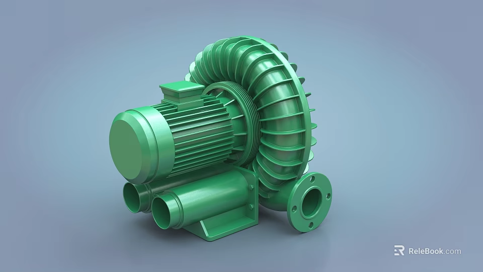 Green High Performance Industrial Turbo Blower With Impeller Motor Housing And Pipeline Connections 3d model 