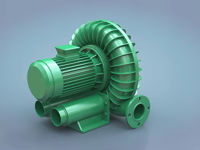 Green High Performance Industrial Turbo Blower With Impeller Motor Housing And Pipeline Connections 3d model