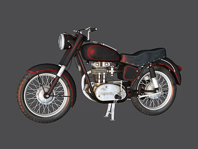 Vintage Black and Red Motorcycle with Round Headlight and Spoked Wheels 3d model