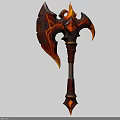 Flaming Lava Enchanted Axe Weapon Design With Fiery Details And Red Handle