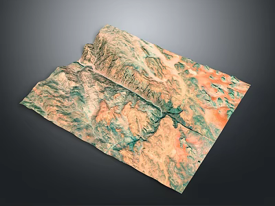 Detailed 3D Terrain Model Featuring Mountain Ranges And Colorful Topographic Regions 3d model