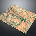 Detailed 3D Terrain Model Featuring Mountain Ranges And Colorful Topographic Regions
