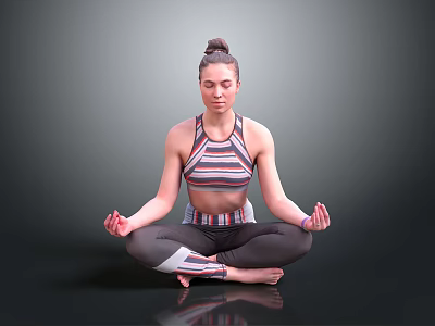 Woman Practicing Yoga Meditation In Cross Legged Pose With Striped Top And Leggings 3d model