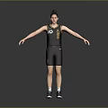 Man In Black Sports Uniform With Arms Outstretched Standing On Gray Background