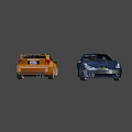 Orange Modified Sports Car Featuring Black Stripes And Dark Colored Vehicle Behind