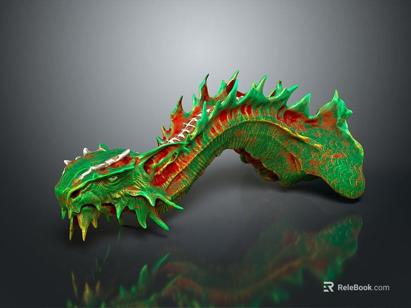 Fantasy Style Green Dragon Head Dragon Head Department Creatures Reptile Scales Teeth Eyes Fantasy Monster Mythical Animal Fantasy Animal texture