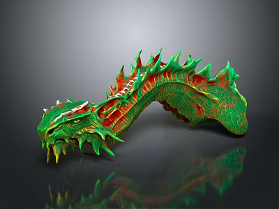 Fantasy Dragon Character With Green Red Spikes Scales And Curved Body Design 3d model