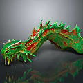 Fantasy Dragon Character With Green Red Spikes Scales And Curved Body Design