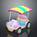 Cute Children's Toy Car With Pink Body Colorful Striped Canopy And Wheels