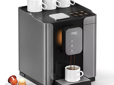 Electric Coffee Machine for Home Daily Use with Modern Design Brewing Coffee And White Cups 3d model