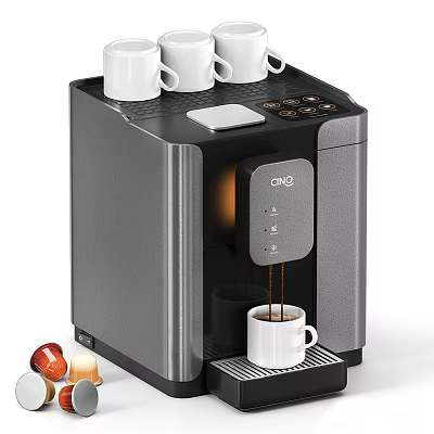 Electric Coffee Machine for Home Daily Use with Modern Design Brewing Coffee And White Cups 3d model