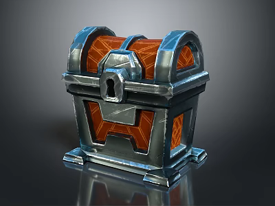 Decorative Treasure Chest With Metal Frame Orange Interior And Ornate Lock 3d model