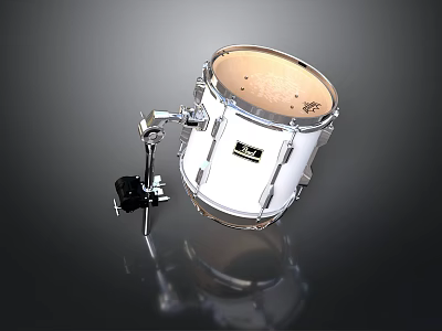 White Snare Drum With Metal Stand Shiny Chrome Hardware And Natural Drumhead 3d model