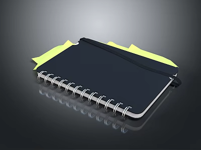 Everyday Use Spiral Notebook With Black Cover And Yellow Sticky Notes 3d model