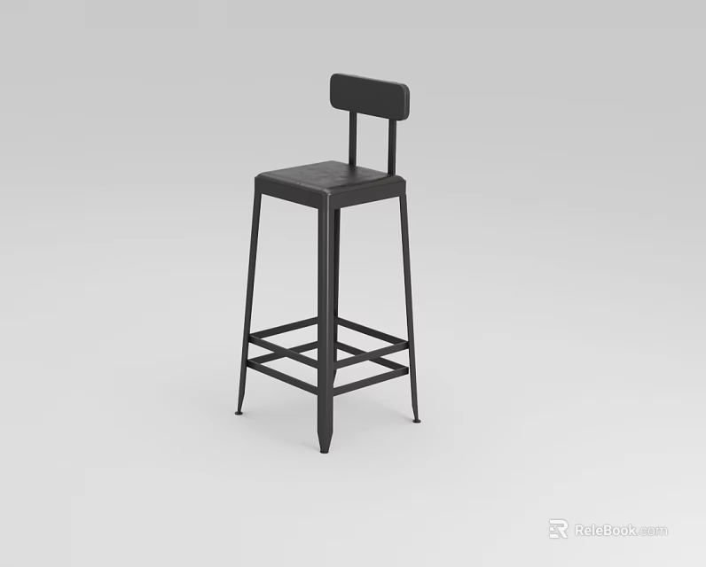 Modern Black Bar Stool With Metal Frame And High Back Design 3d model