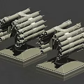 Two White Multi Tube Missile Launchers with Cylindrical Tubes and Square Bases