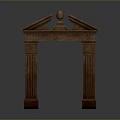 Scenic Historic Landscape Featuring Brown Archway With Ornate Columns And Decorative Top