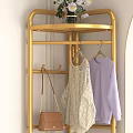 Elegant Golden Clothes Rack with Hooks Holding Clothes and Handbag in Modern Interior