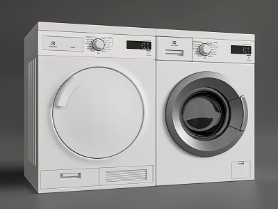 White Front Load Washing Machines With Control Panels And Digital Displays 3d model