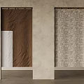 Two Fabric Wall Hangings With Brown White Section And Patterned Design On Beige Wall Background 3d model