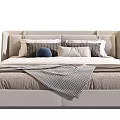 Stylish Double Bed With Upholstered Headboard Decorative Pillows And Plaid Blanket