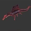 3D Spinosaurus Model With Dark Body Red Blue Sail And Walking Pose