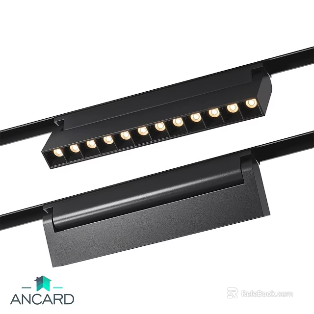 Black LED Downlights And Spotlights With Strip Design And Multiple Bulbs 3d model 