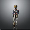 Traditional Historical Military Soldier Figure With Blue Uniform Red Accents And Rifle