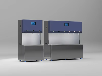 Two Modern Water Dispensers with Blue Panel Digital Display and Stainless Steel Base 3d model
