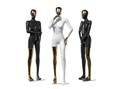Glossy Black and White Mannequins with Gold Legs for Fashion 3d model