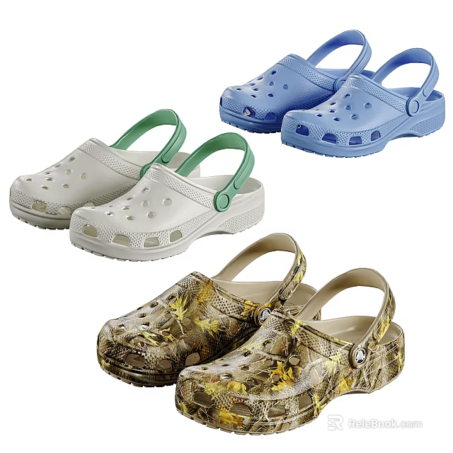 White Green Strap Blue Camouflage Pattern Clogs For Casual Daily Use 3d model 