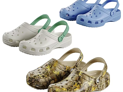 White Green Strap Blue Camouflage Pattern Clogs For Casual Daily Use 3d model