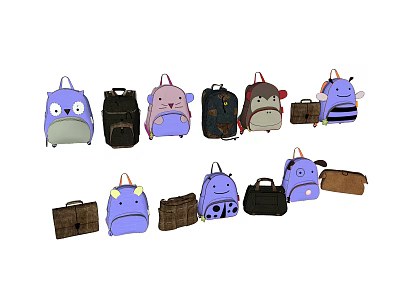 Assorted Travel Bags Suitcases And Backpacks With Cartoon Character Designs And Various Styles 3d model