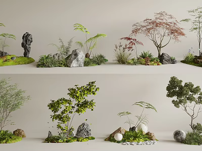 Indoor Landscape Design With Various Trees Ferns Rocks And Green Plants 3d model