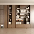 Modern Wooden Bookcase With Open Design Multiple Shelves Books Decorations And Apples