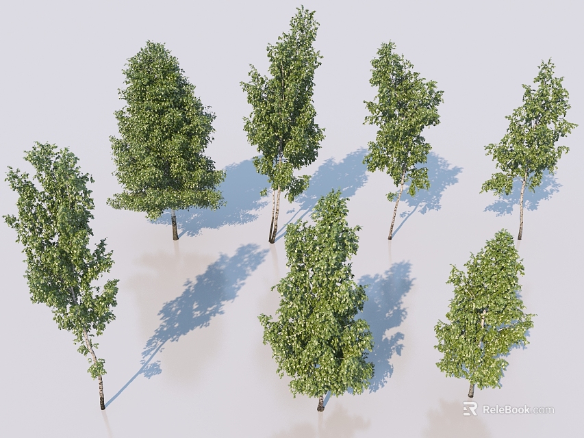 Lush Green Arbor Trees With Dense Foliage And Natural Shadows In Group Arrangement 3d model 