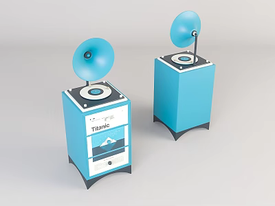 Blue Entryway And Side Cabinets With Horn Shaped Top TEAMPRO Label And Graphic Design 3d model