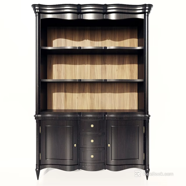 Dark Wooden Chest of Drawers With Cabinet Doors Open Shelves and Storage Space 3d model 
