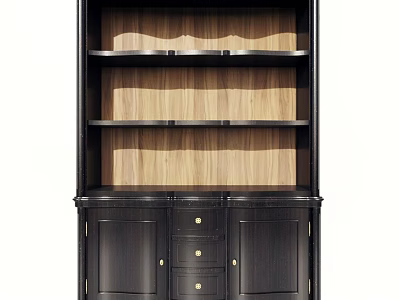 Dark Wooden Chest of Drawers With Cabinet Doors Open Shelves and Storage Space 3d model
