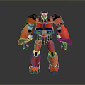 Red Mechanical Robot Character With Black White Armor And Standing Pose