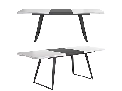 Modern Dining Table With Black And White Top And Angular Metal Legs Design 3d model