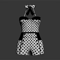 Stylish Black And White Polka Dot Dress With Suspenders Tie Detail And Black Accents