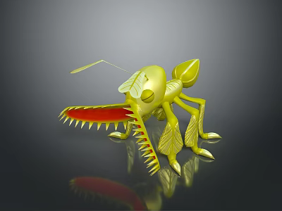 Golden Ant Game Movie Character with Large Red Mouth Serrated Teeth and Yellow Wings 3d model