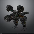 Mechanical Creature Character With Multi Limb Structure Black Orange Accents Robotic Joints And Clawed Feet