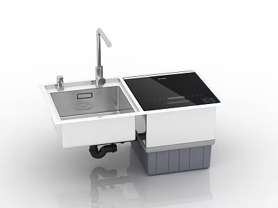 Double Bowl Kitchen Sink with Faucet and Integrated Black Countertop Cabinet 3d model