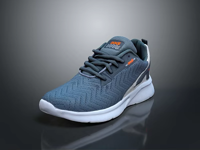 Comfortable Casual Sports Shoes With Knitted Upper White Sole And Orange Logo Design 3d model