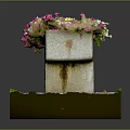 Garden Decor Stone Flower Box With Colorful Flowers On Brick Platform