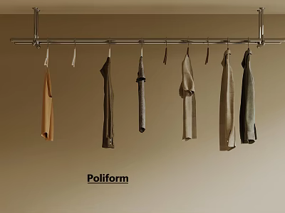 Poliform Suspended Clothes Hanger With Various Garments On Light Colored Wall 3d model